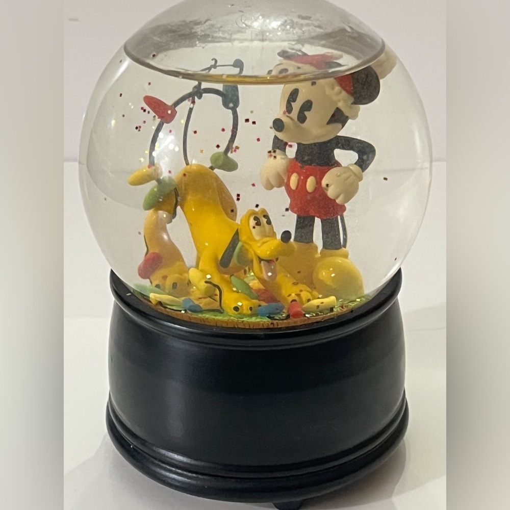 Mickey Mouse & Pluto Snow Globe Music Box Plays “Deck the Halls” Enesco Disney
